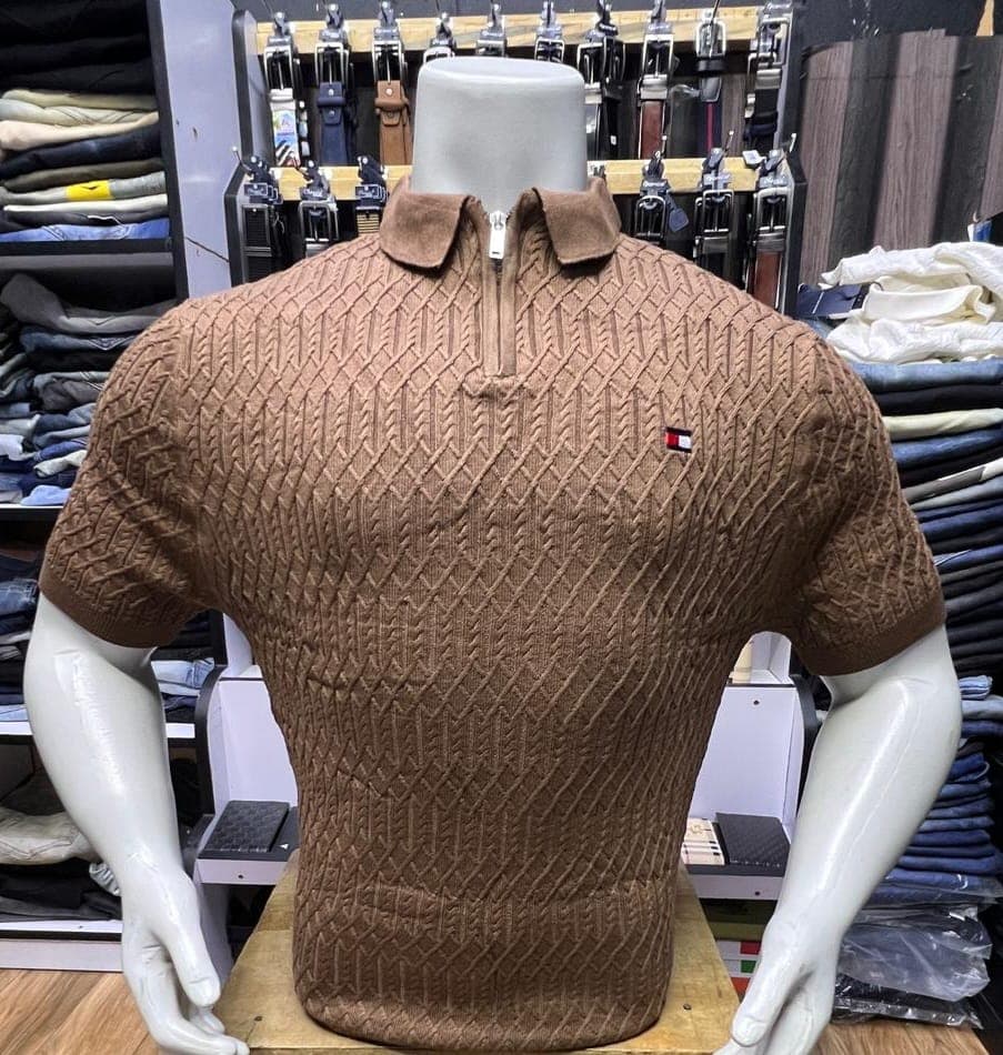 Men's Diamond Cable Knit Quarter-Zip Polo