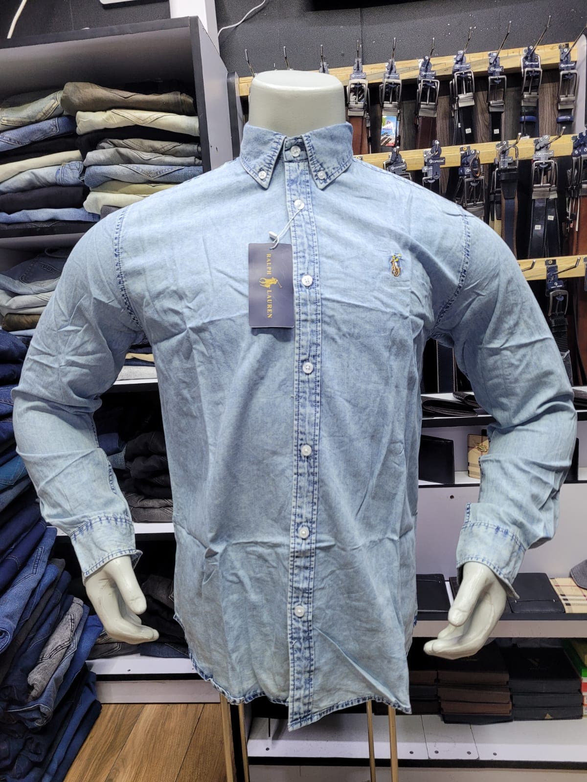 Men's Classic Light-Wash Denim Button-Down Shirt