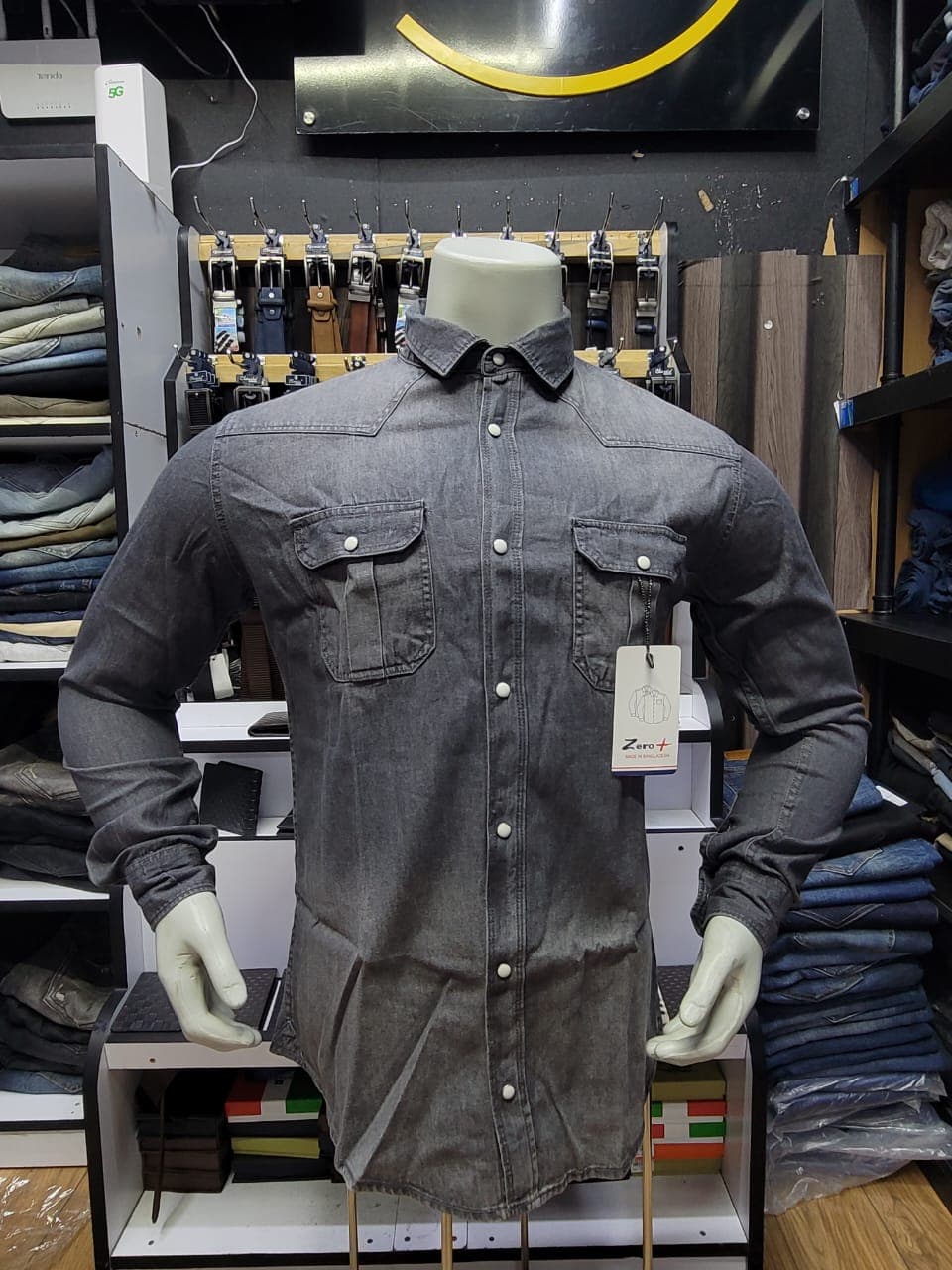 Men's Western Snap-Button Denim Shirt (Washed Charcoal)