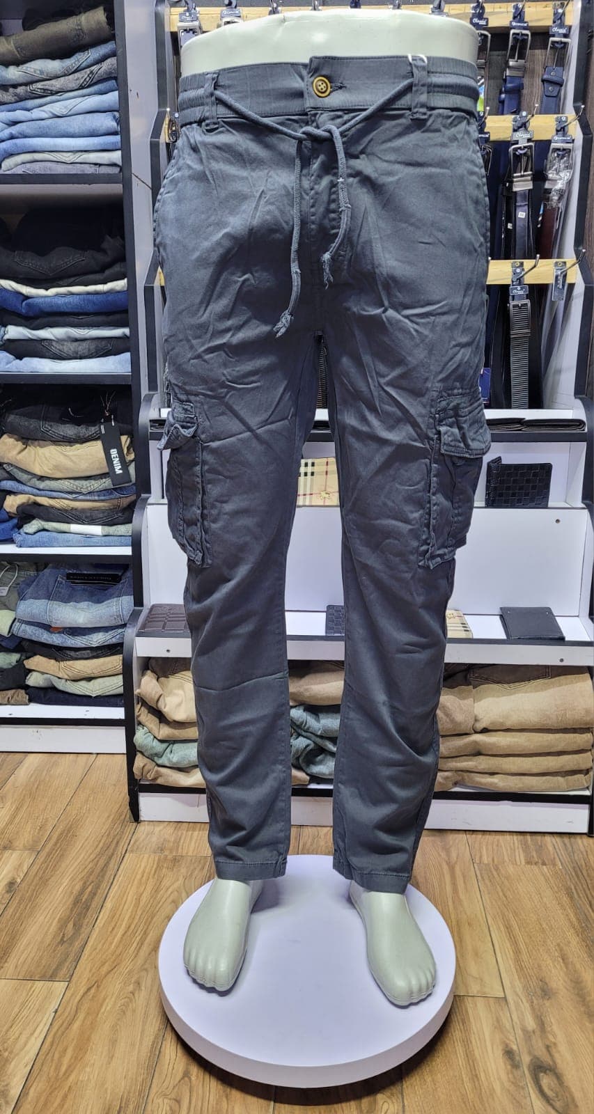 Men's Slim-Fit Drawstring Cargo Pants (Slate Grey)