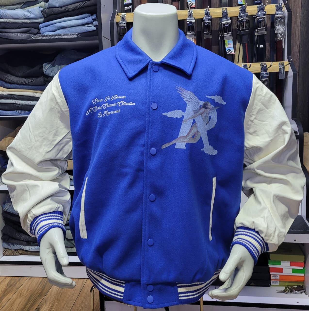 Men's "Storms In Heaven" Luxury Varsity Jacket (Royal Blue)